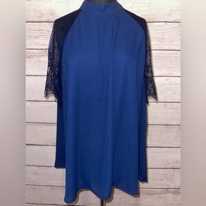 Emery Rose Elegant Navy Lace Sleeve Women's Top